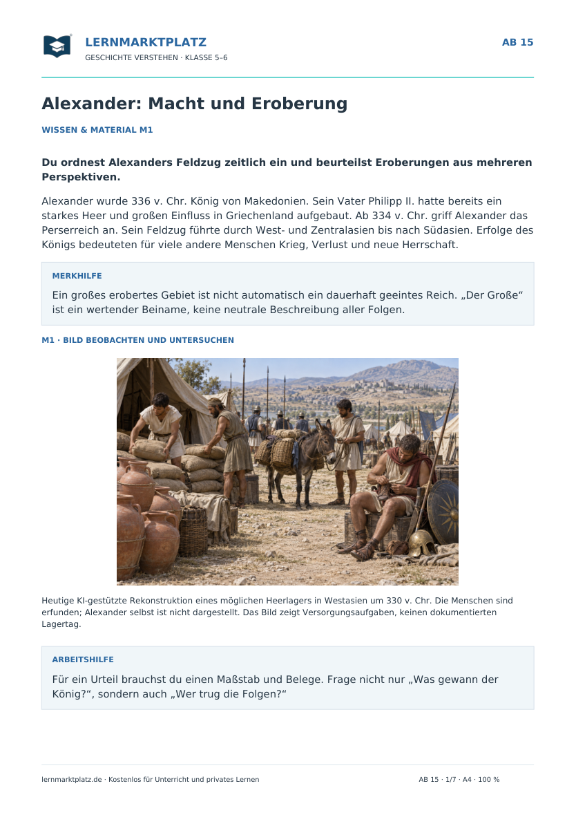 Vorschau: Alexander: Macht und Eroberung – Geschichte-Arbeitsblatt Klasse 5–6
