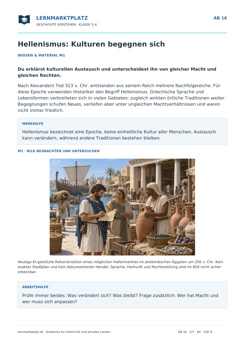 Vorschau: Hellenismus: Kulturen begegnen sich – Geschichte-Arbeitsblatt Klasse 5–6