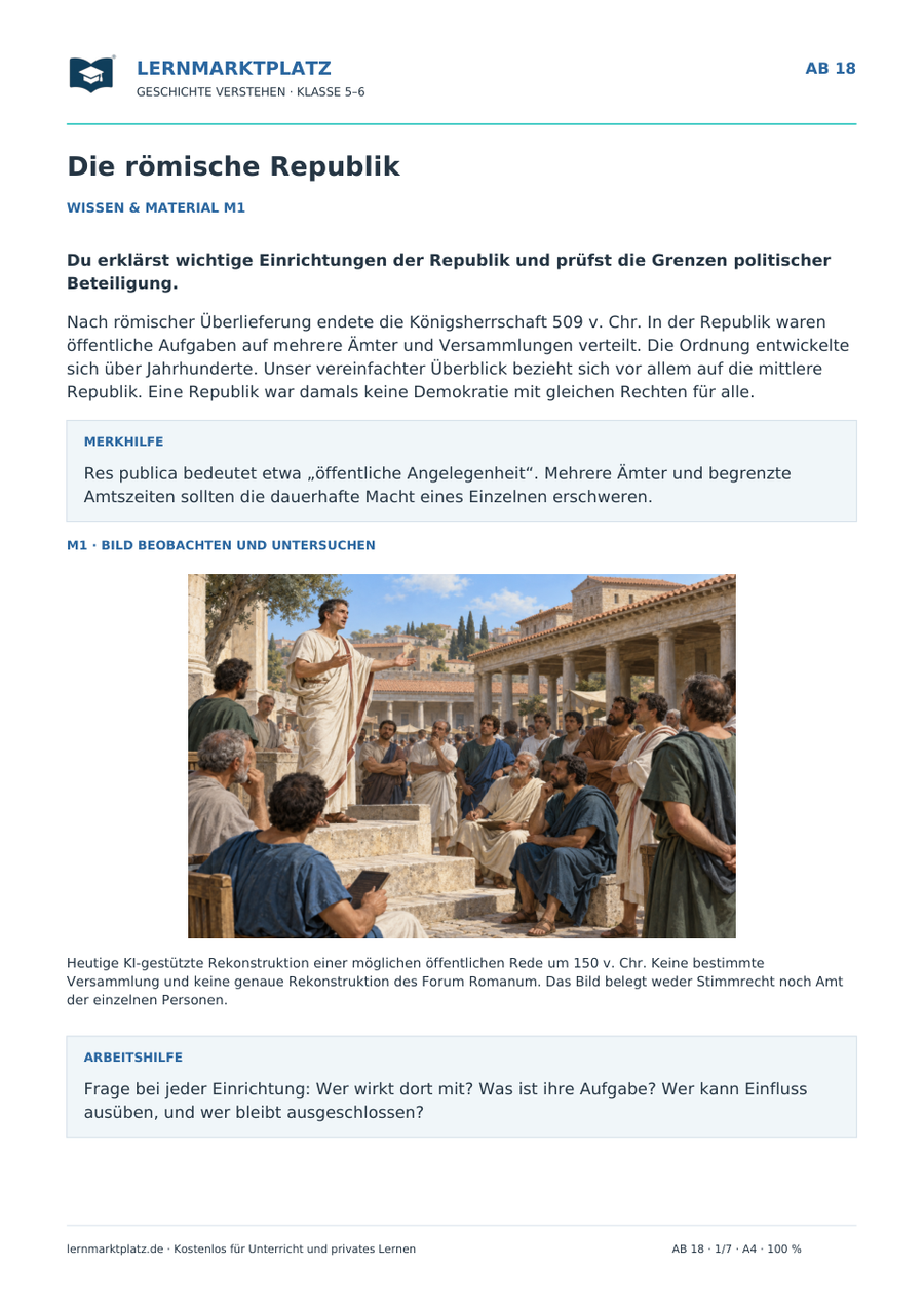 Vorschau: Die römische Republik – Geschichte-Arbeitsblatt Klasse 5–6