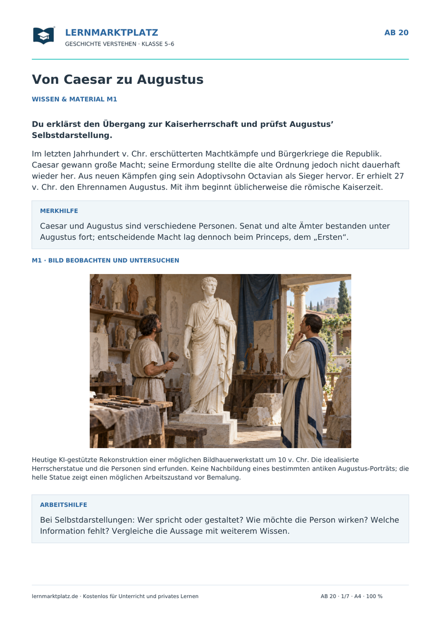 Vorschau: Von Caesar zu Augustus – Geschichte-Arbeitsblatt Klasse 5–6
