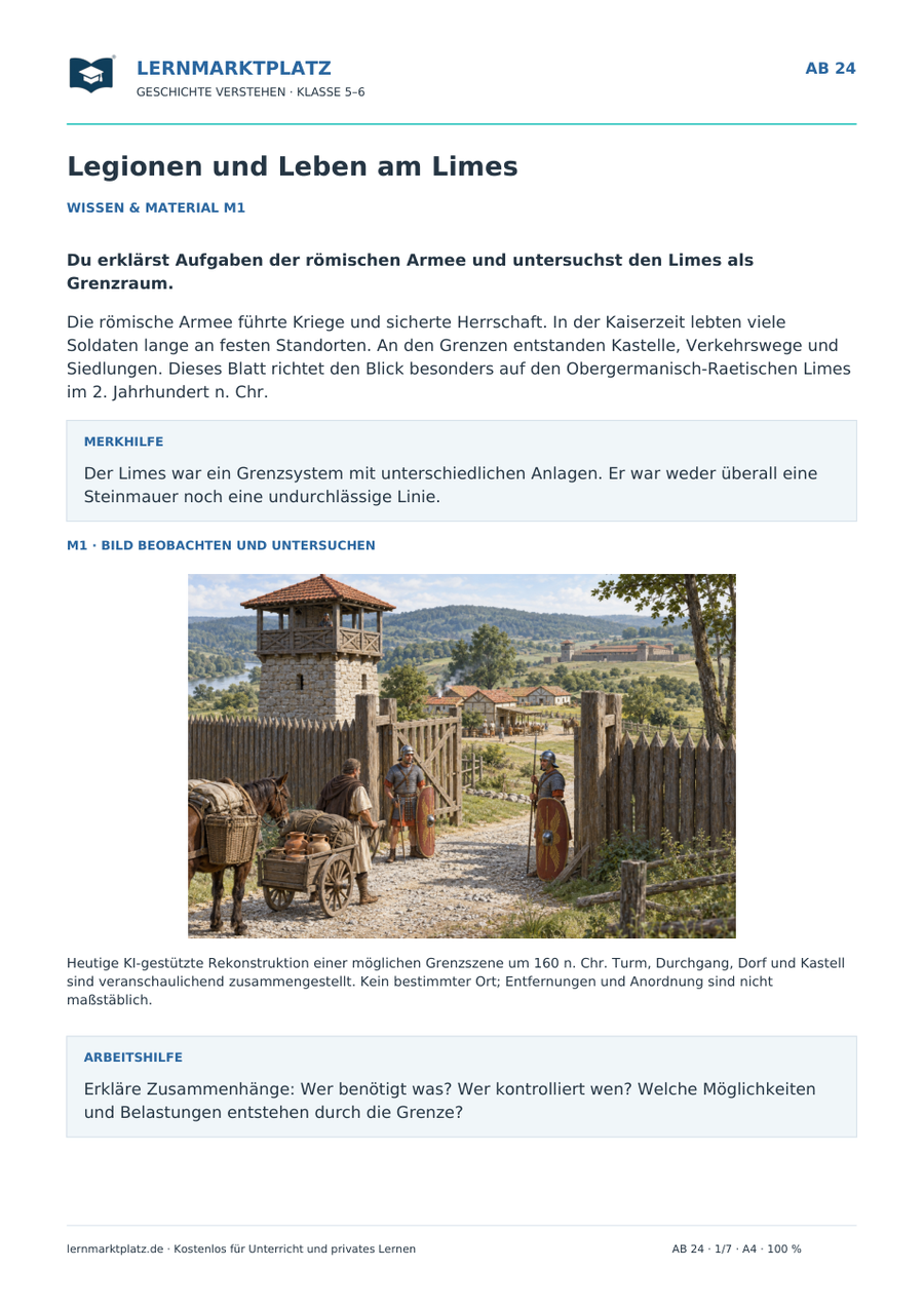 Vorschau: Legionen und Leben am Limes – Geschichte-Arbeitsblatt Klasse 5–6