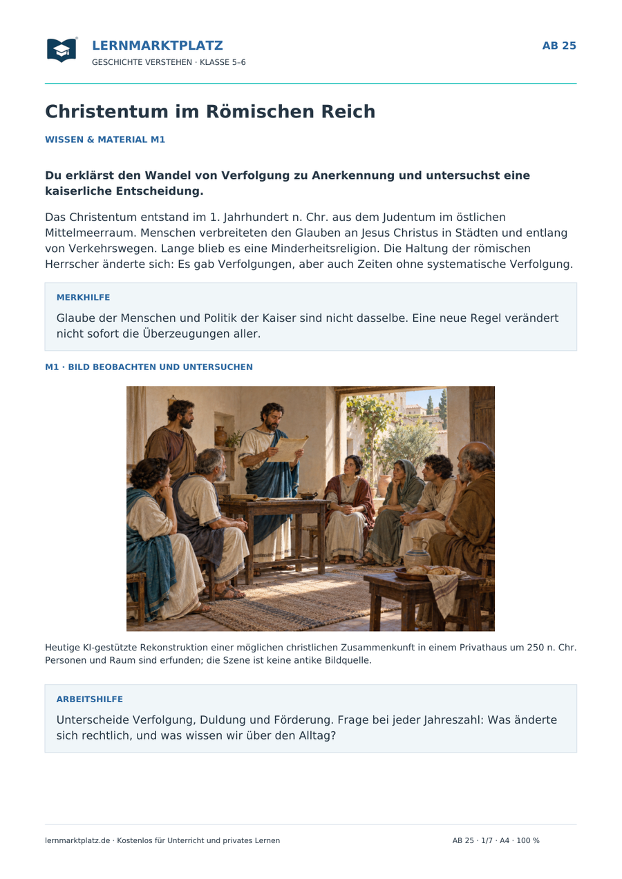 Vorschau: Christentum im Römischen Reich – Geschichte-Arbeitsblatt Klasse 5–6