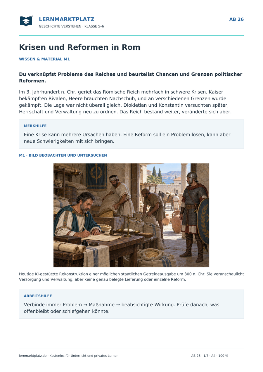 Vorschau: Krisen und Reformen in Rom – Geschichte-Arbeitsblatt Klasse 5–6