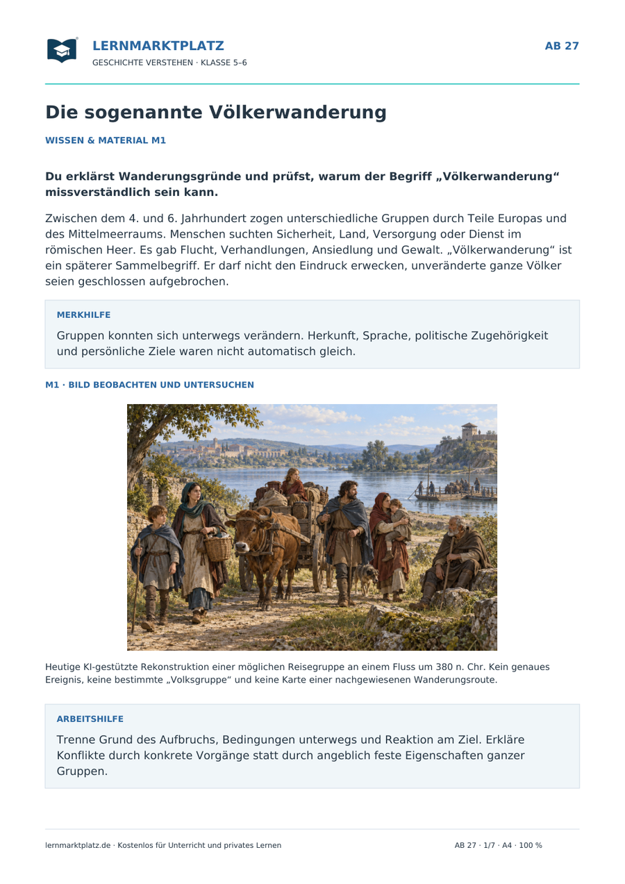 Vorschau: Die sogenannte Völkerwanderung – Geschichte-Arbeitsblatt Klasse 5–6