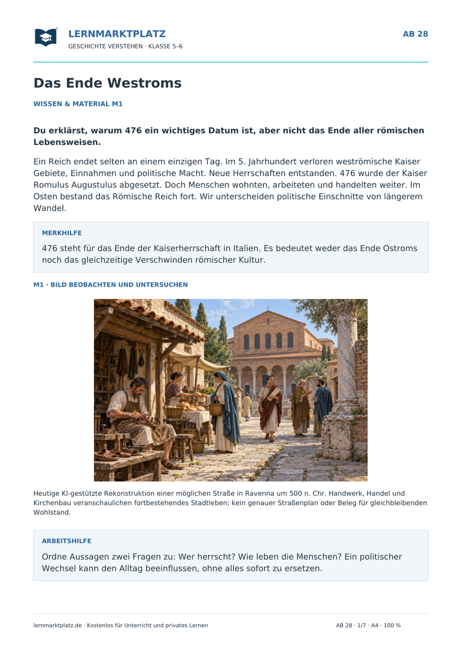 Vorschau: Das Ende Westroms – Geschichte-Arbeitsblatt Klasse 5–6
