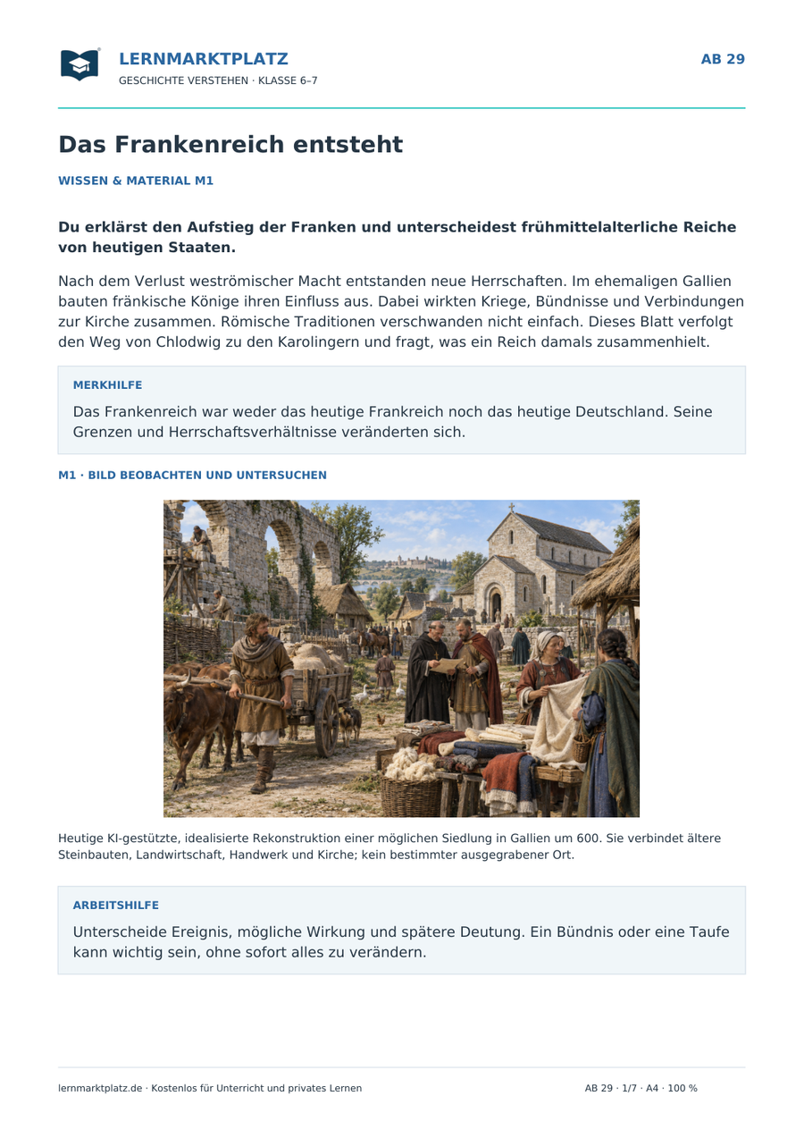 Vorschau: Das Frankenreich entsteht – Geschichte-Arbeitsblatt Klasse 6–7