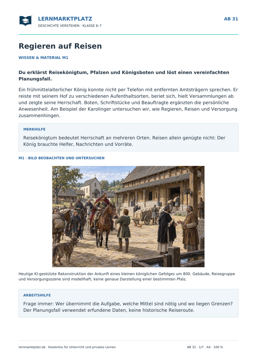 Vorschau: Regieren auf Reisen – Geschichte-Arbeitsblatt Klasse 6–7