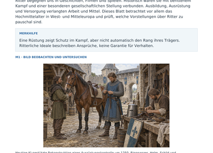 Vorschau: Ritter: Ausrüstung und Wirklichkeit – Geschichte-Arbeitsblatt Klasse 6–7