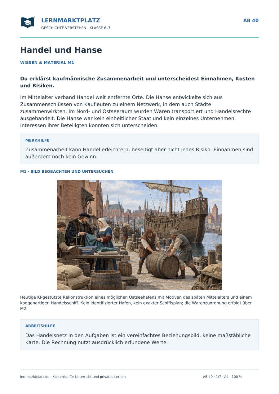 Vorschau: Handel und Hanse – Geschichte-Arbeitsblatt Klasse 6–7