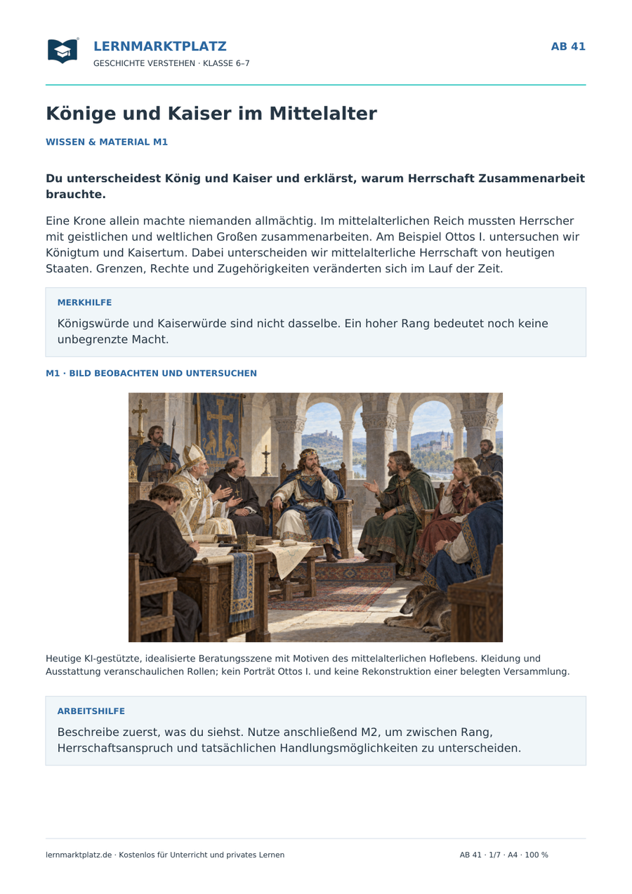 Vorschau: Könige und Kaiser im Mittelalter – Geschichte-Arbeitsblatt Klasse 6–7