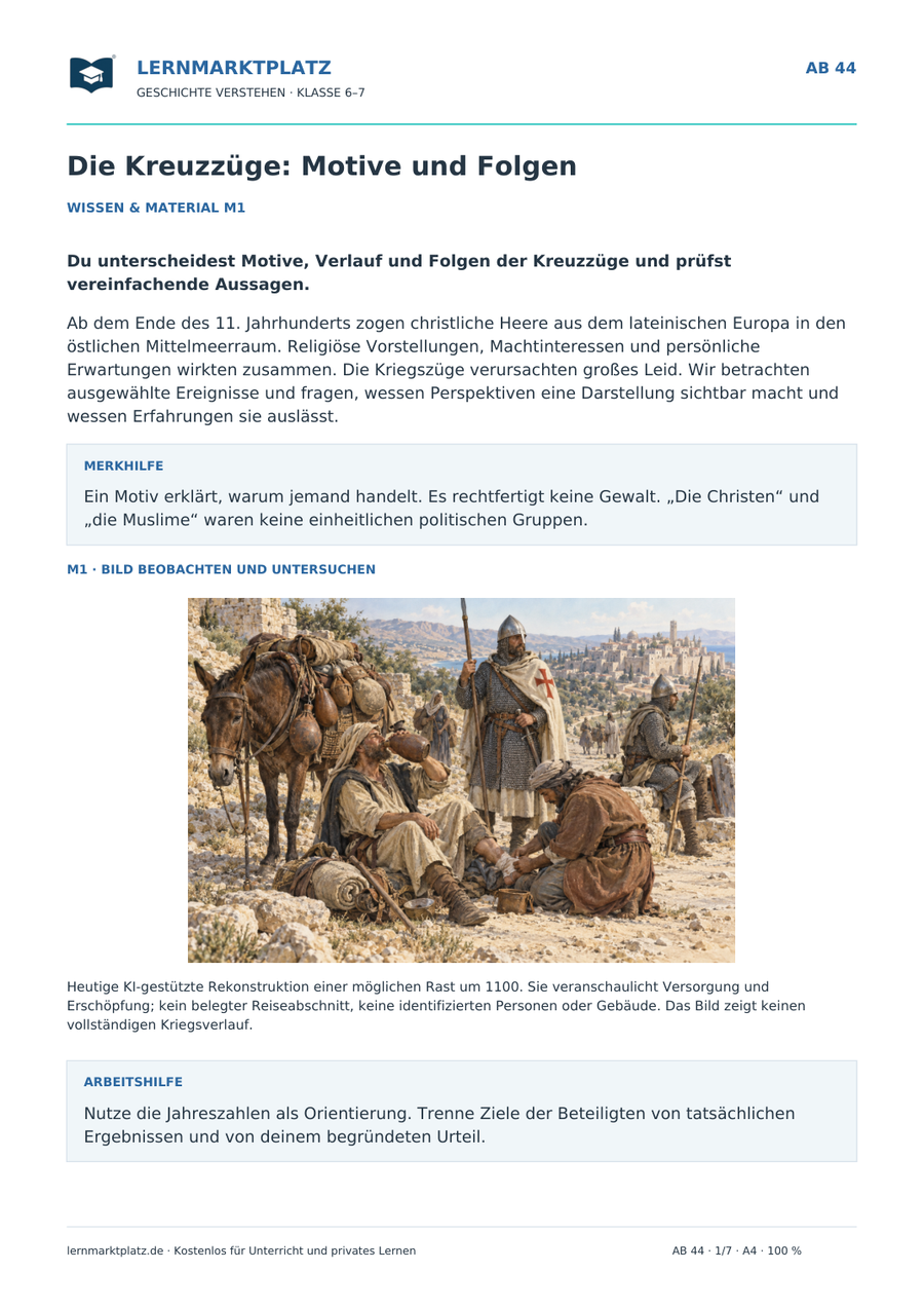 Vorschau: Die Kreuzzüge: Motive und Folgen – Geschichte-Arbeitsblatt Klasse 6–7