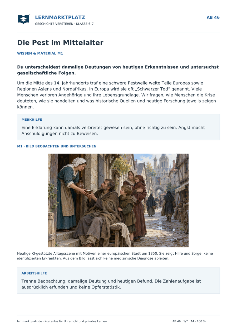 Vorschau: Die Pest im Mittelalter – Geschichte-Arbeitsblatt Klasse 6–7