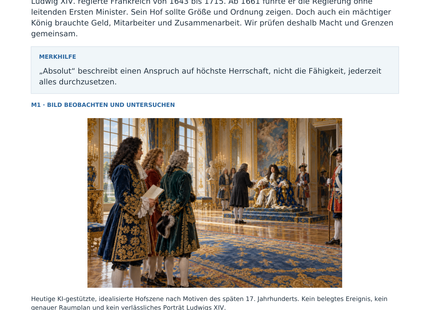 Vorschau: Absolutismus: Ludwig XIV. und sein Hof – Geschichte-Arbeitsblatt Klasse 7–8