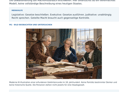 Vorschau: Gewaltenteilung: Macht begrenzen – Geschichte-Arbeitsblatt Klasse 7–8