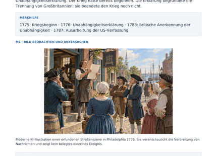 Vorschau: Die amerikanische Unabhängigkeit – Geschichte-Arbeitsblatt Klasse 7–8