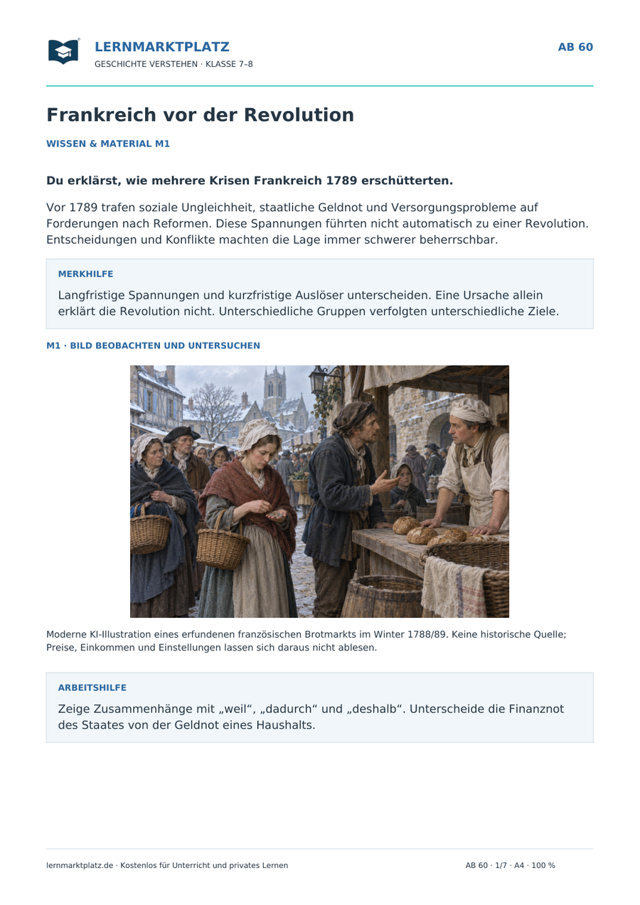 Vorschau: Frankreich vor der Revolution – Geschichte-Arbeitsblatt Klasse 7–8