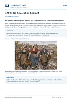 1789: Die Revolution beginnt – kostenloses Geschichte-Arbeitsblatt mit Lösungen (PDF)