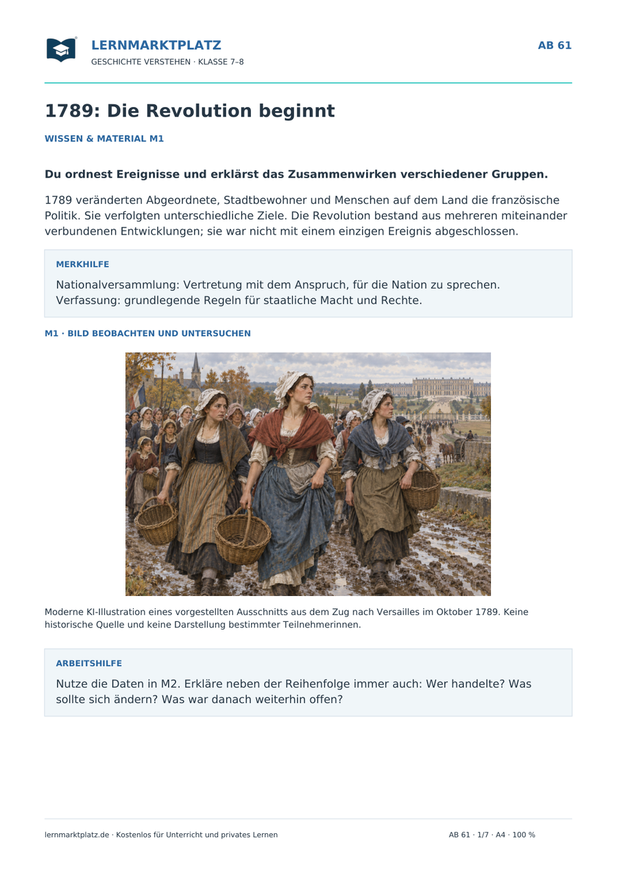 Vorschau: 1789: Die Revolution beginnt – Geschichte-Arbeitsblatt Klasse 7–8