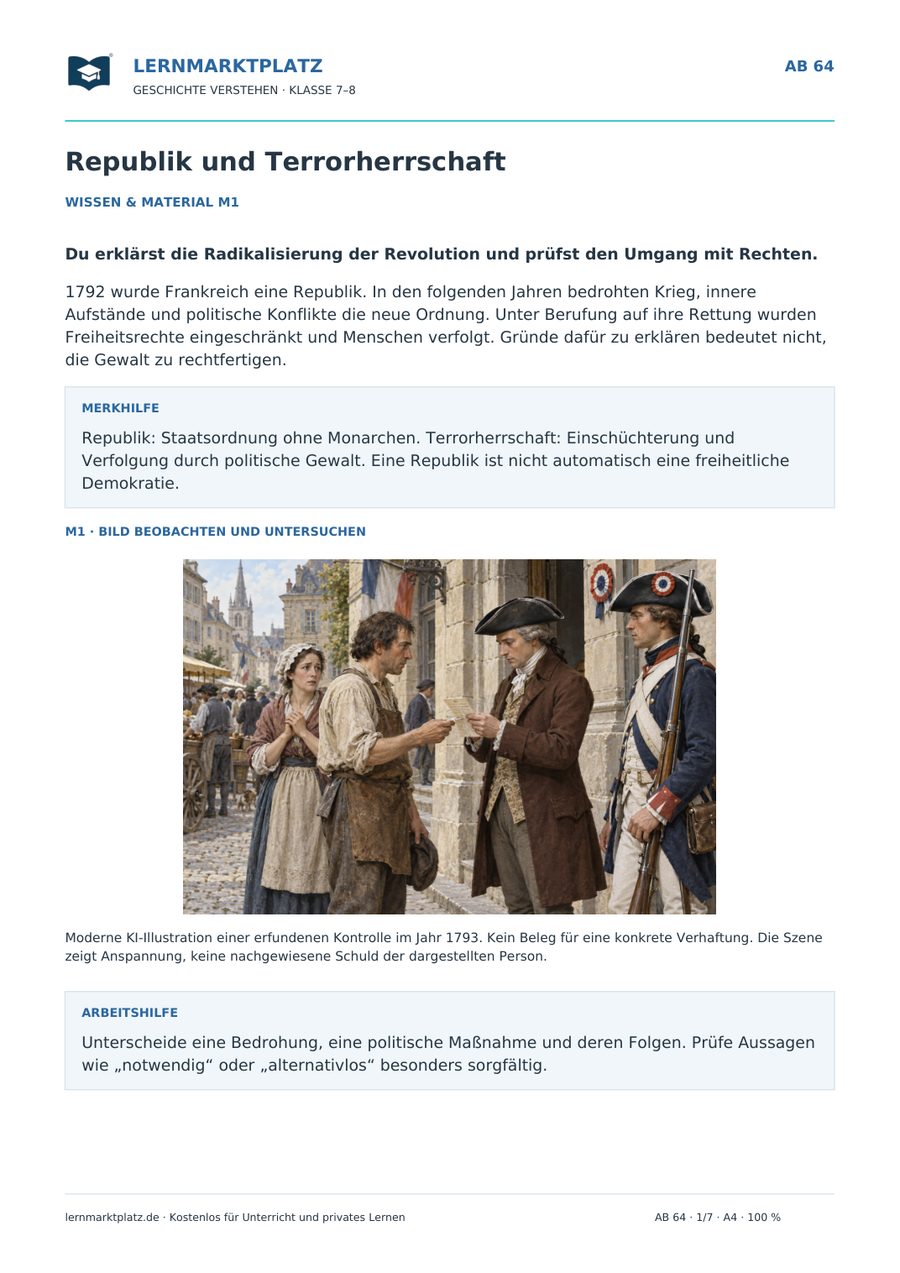 Vorschau: Republik und Terrorherrschaft – Geschichte-Arbeitsblatt Klasse 7–8