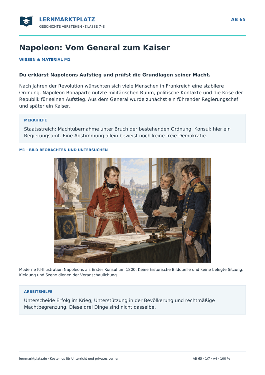 Vorschau: Napoleon: Vom General zum Kaiser – Geschichte-Arbeitsblatt Klasse 7–8