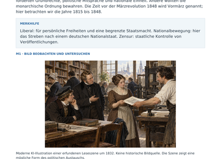 Vormärz: Freiheit und Einheit – erste Seite des Arbeitsblatts mit historischer Illustration