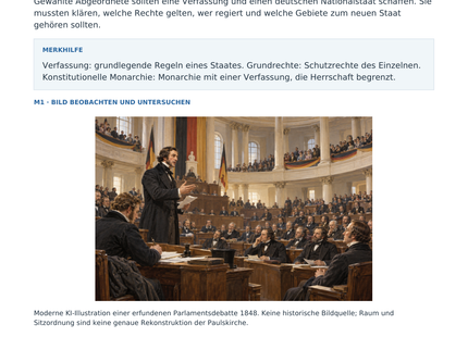 Die Frankfurter Nationalversammlung – erste Seite des Arbeitsblatts mit historischer Illustration