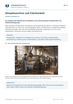 Dampfmaschine und Fabrikarbeit – kostenloses Geschichte-Arbeitsblatt mit Lösungen (PDF)
