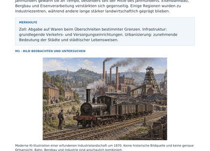 Industrialisierung in Deutschland – Vorschau des Arbeitsblatts mit historischer Illustration