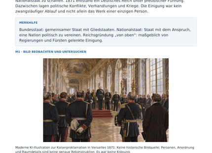 Der Weg zur Reichsgründung 1871 – erste Seite des Arbeitsblatts mit historischer Illustration