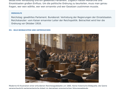 Kaiserreich: Wer hatte die Macht? – erste Seite des Arbeitsblatts mit historischer Illustration