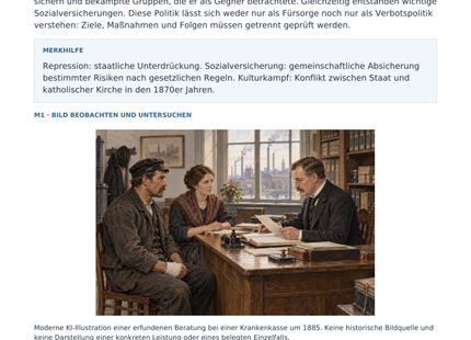 Bismarck: Reformen und Ausgrenzung – erste Seite des Arbeitsblatts mit historischer Illustration