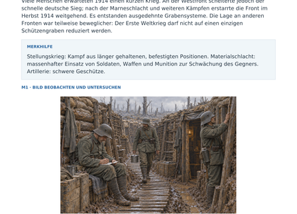 Vorschau: Stellungskrieg und Materialschlachten – Geschichte-Arbeitsblatt für Klasse 8–9 mit Lösungen