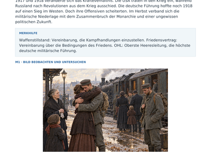 Vorschau: 1918: Niederlage und Waffenstillstand – Geschichte-Arbeitsblatt für Klasse 8–9 mit Lösungen