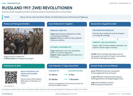 Lernposter: Russland 1917: Zwei Revolutionen – Vergleich der Revolutionen, Doppelherrschaft und Kalender