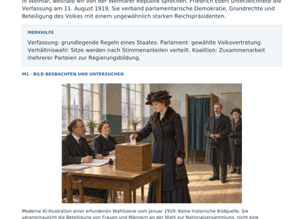 Vorschau: Die Weimarer Verfassung 1919 – Geschichte-Arbeitsblatt für Klasse 8–9 mit Lösungen