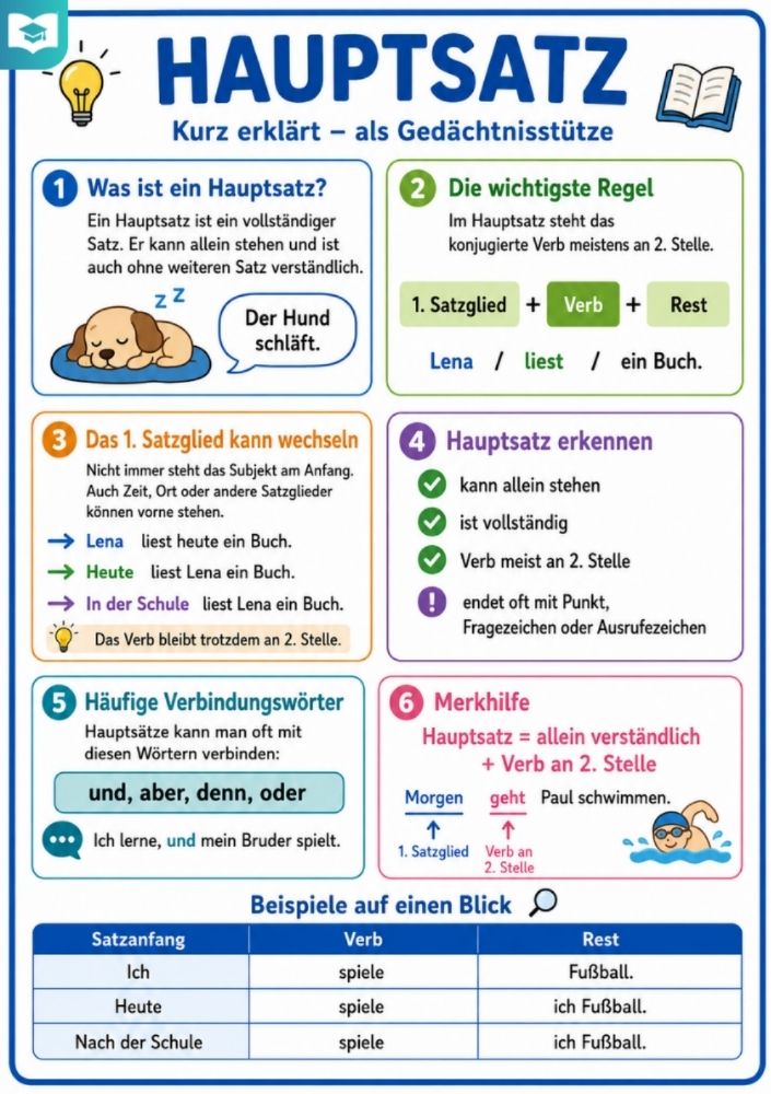 Hauptsatz – Deutsch-Lernkarte (kostenloses PDF)
