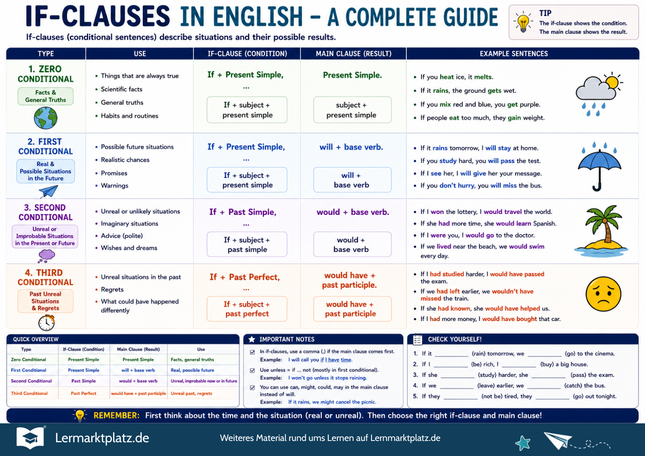 If-Clauses verstehen – englische Bedingungssätze erkennen & anwenden – Lernposter / Lernplakat als PDF