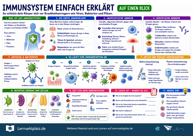 Immunsystem einfach erklärt – Abwehrkräfte, Erreger & Immunantwort verstehen – Lernposter / Lernplakat als PDF