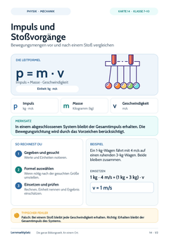 Impuls und Stoßvorgänge – Physik-Lernkarte (kostenloses PDF)