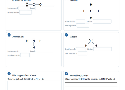 Keilstrichformeln & räumlicher Molekülbau – kostenloses Chemie-Arbeitsblatt mit Lösungen (PDF)