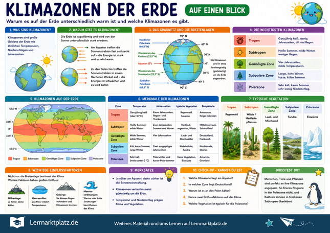 Klimazonen der Erde verstehen – Klima, Temperatur & Niederschlag einfach erklärt – Lernposter / Lernplakat als PDF