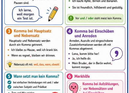 Kommasetzung – Deutsch-Lernkarte (kostenloses PDF)