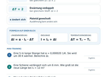 Wärmeausdehnung – Physik-Lernkarte (kostenloses PDF)