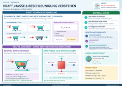 Kraft, Masse & Beschleunigung verstehen – Newtons Grundgesetz einfach erklärt – Lernposter / Lernplakat als PDF