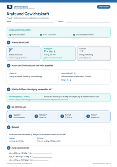 Kraft und Gewichtskraft – kostenloses Physik-Arbeitsblatt mit Lösungen (PDF)