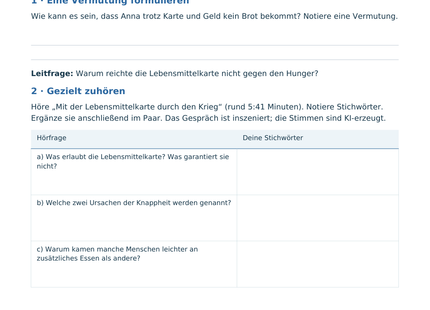 Originales Einstiegs- und Hörarbeitsblatt: Mit Karte und leerem Korb