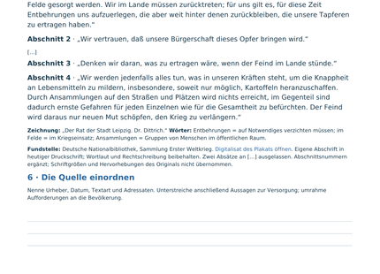 Originales Quellenblatt: Aufruf des Leipziger Stadtrats vom 15. Juni 1916 mit Aufgaben