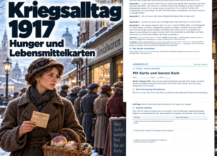Kriegsalltag 1917: Unterrichtseinheit für Klasse 8–9 mit moderner Illustration und originalen Arbeitsblattvorschauen