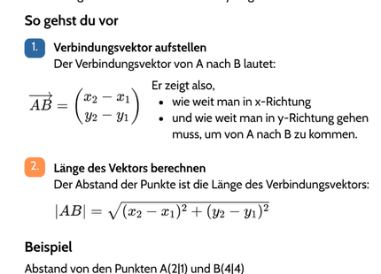 Abstand zwischen Punkten berechnen – Lernkarte DIN-A6