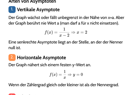 Asymptoten – Verhalten von Funktionen – Lernkarte (kostenloses PDF)